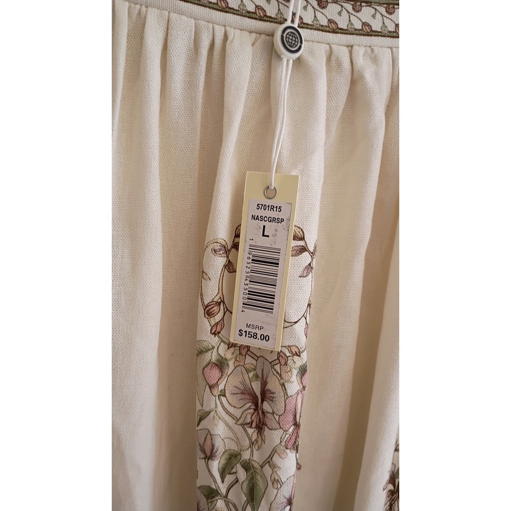 Max Studio London Floral Linen Blend Midi Skirt Cream Green Pink L Cottagecore - Picture 6 of 9